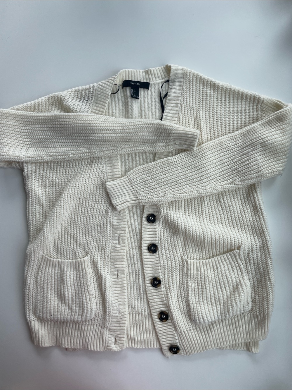 Forever 21 Cream Ribbed Button-Front Cardigan